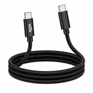 Zyvia Type C to Type C Cable, 100W PD 5A Fast Charging, Nylon Braided, for iPhone 15/16/17, Samsung, MacBook, iPad, OnePlus & USB-C Devices, 1M Black